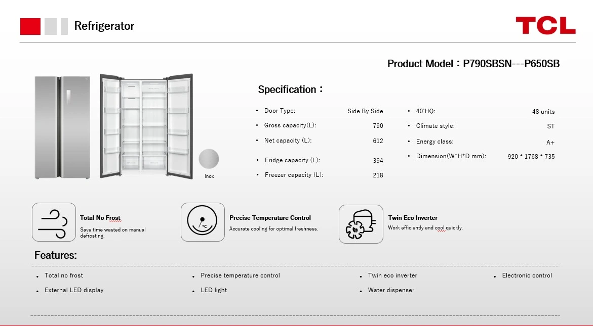 Réfrigérateur TCL Côté à Côté 790 L
